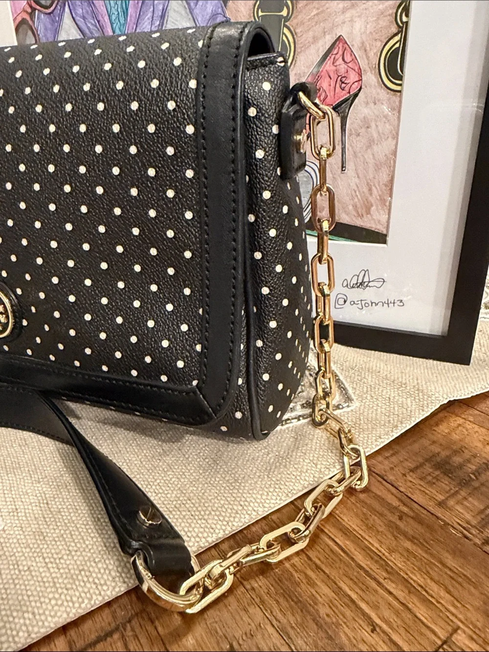 Tory Burch Kerrington Crossbody Viva Dot Bag with Gold Detailing